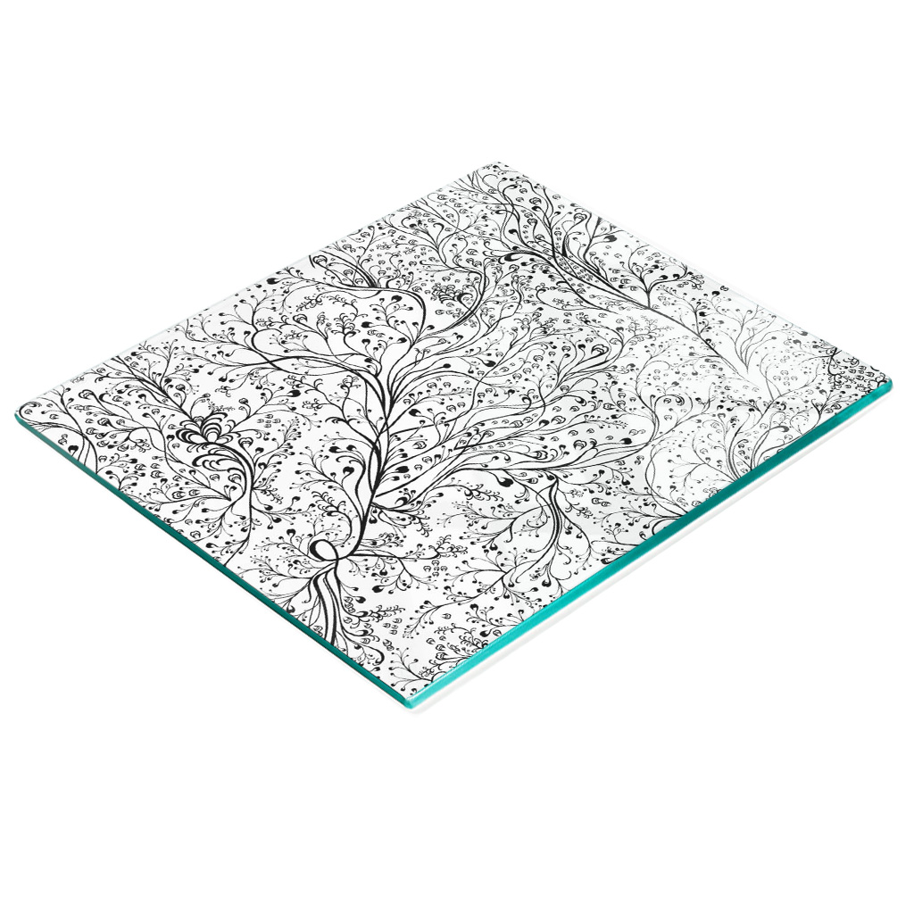 Stilvolle Und Robuste Glasplatte Mit Aufgedruckten, Verschlungenen Zweigen, 60 X 52 Cm