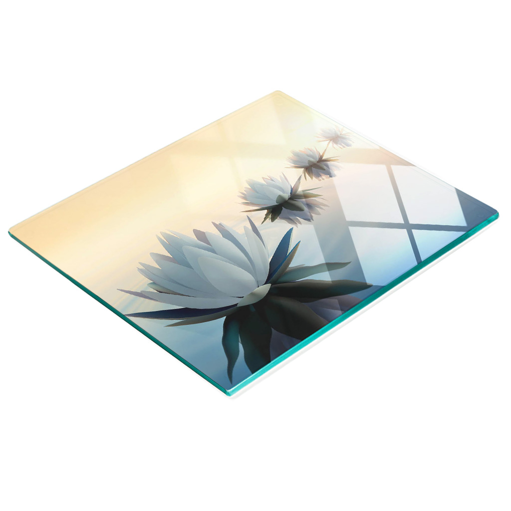 Dekorative, Multifunktionale Glasplatte Aus Gehärtetem Glas Mit Lotusblumenmuster, 60 X 52 Cm