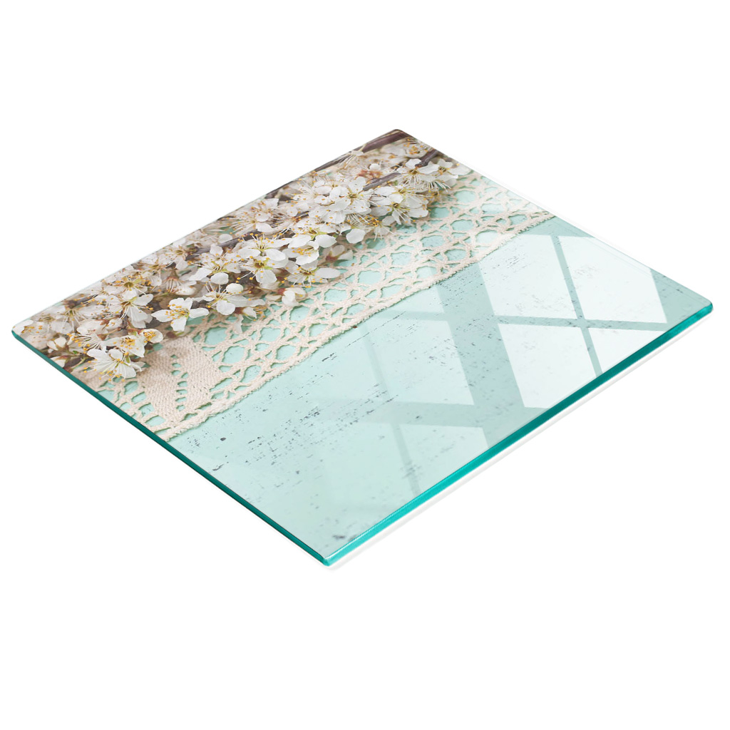 Dekorative, Multifunktionale Glasplatte Aus Gehärtetem Glas Mit Kirschblütenmotiv, 60 X 52 Cm