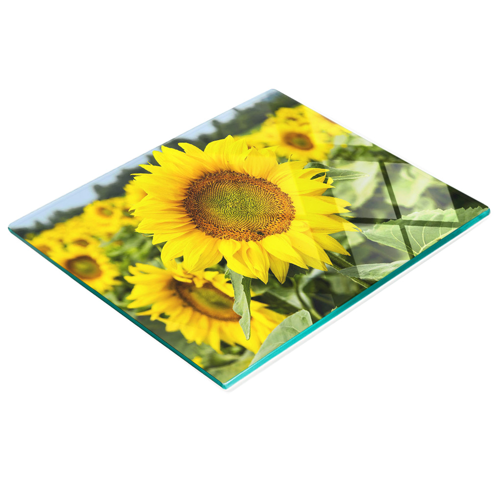 Stilvolle Und Robuste Glasplatte Mit Sonnenblumenfeld-motiv, 60 X 52 Cm