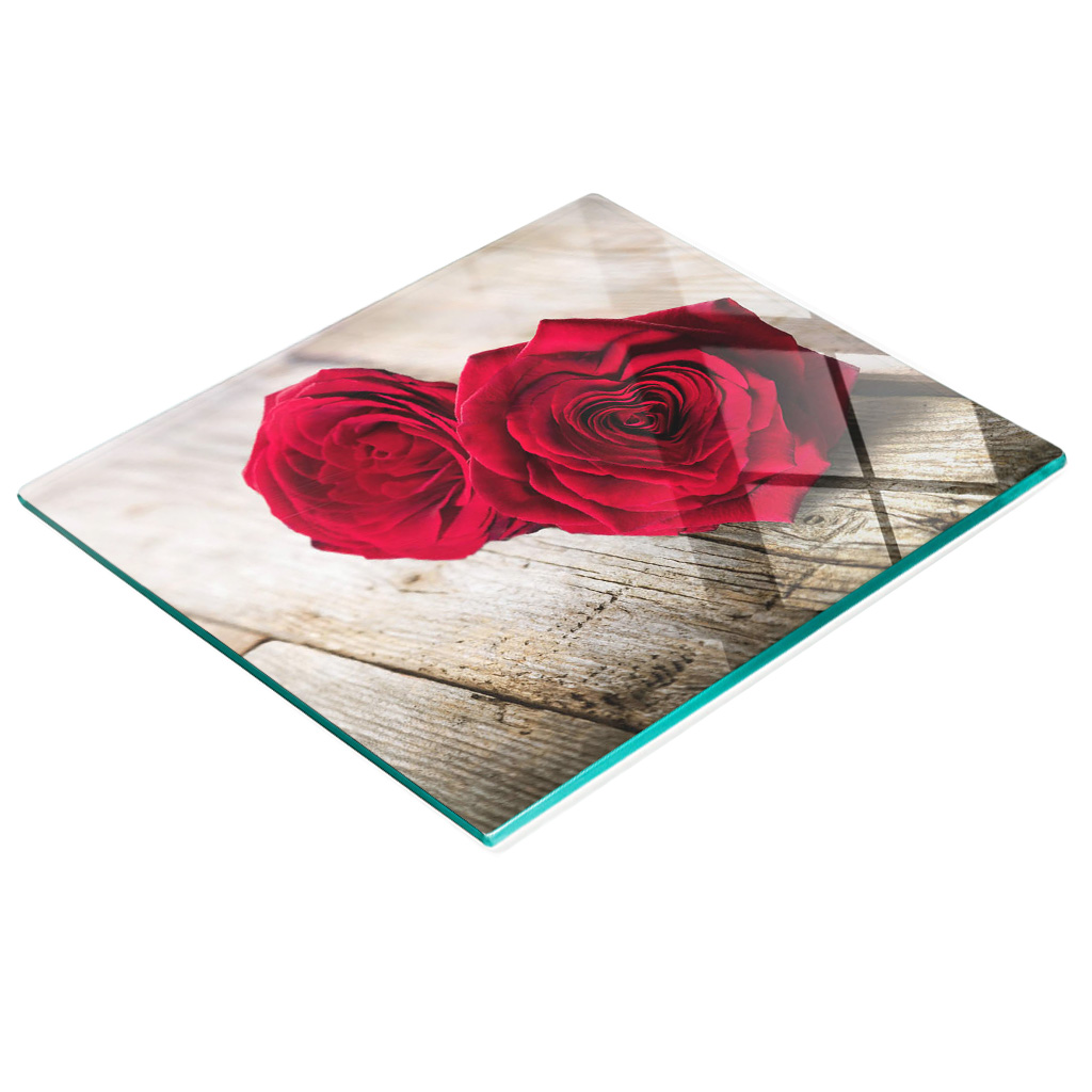 Multifunktionale Küchen-dekorationsplatte Aus Glas Mit Rosenmotiv Auf Holz, 60 X 52 Cm