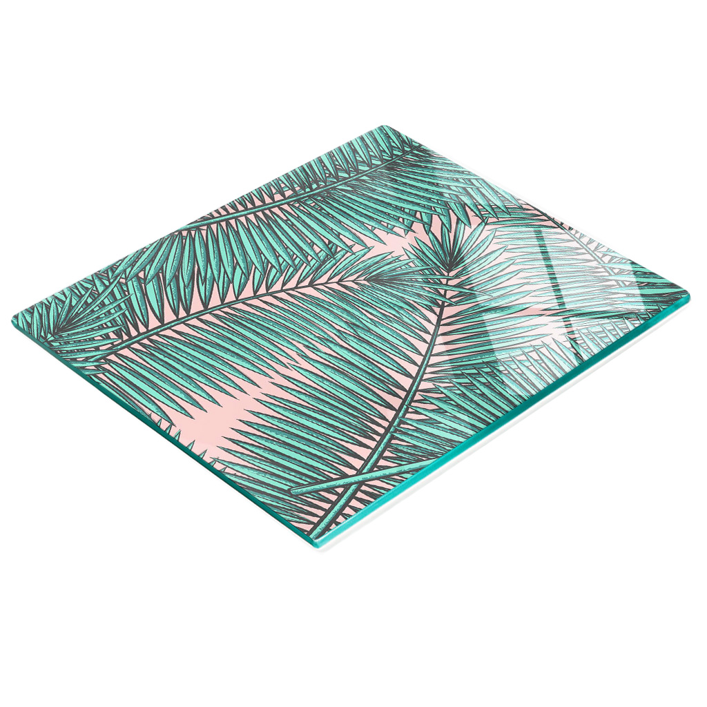 Dekorative, Multifunktionale Glasplatte Aus Gehärtetem Glas Mit Palmenmotiv, 60 X 52 Cm