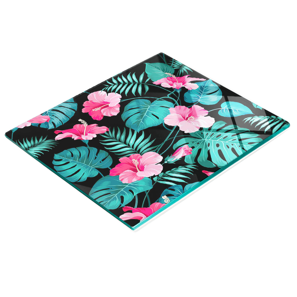 Stilvolle Und Robuste Glasplatte Mit Tropischem Blumenmuster, 60 X 52 Cm