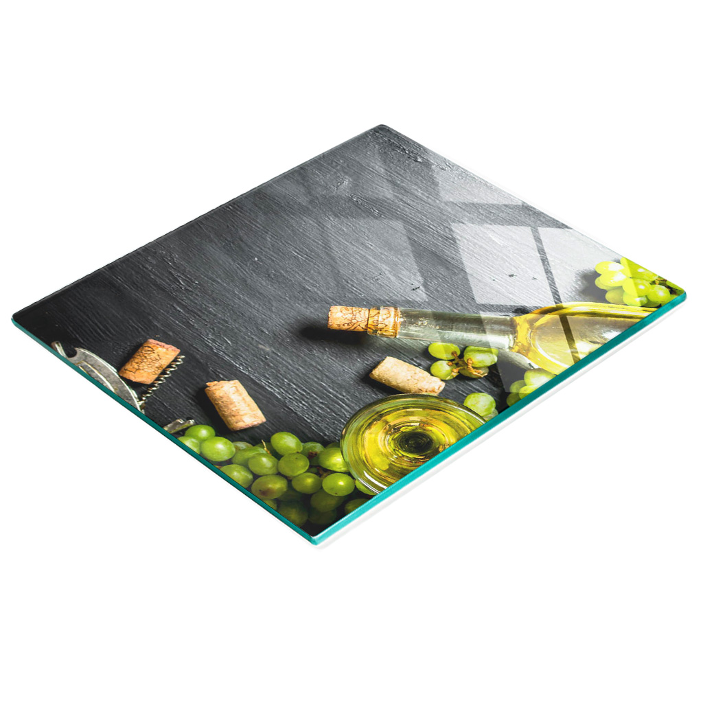 Stilvolles Und Robustes Glasbrett Mit Aufdruck „weißwein Und Früchte“, 60 X 52 Cm