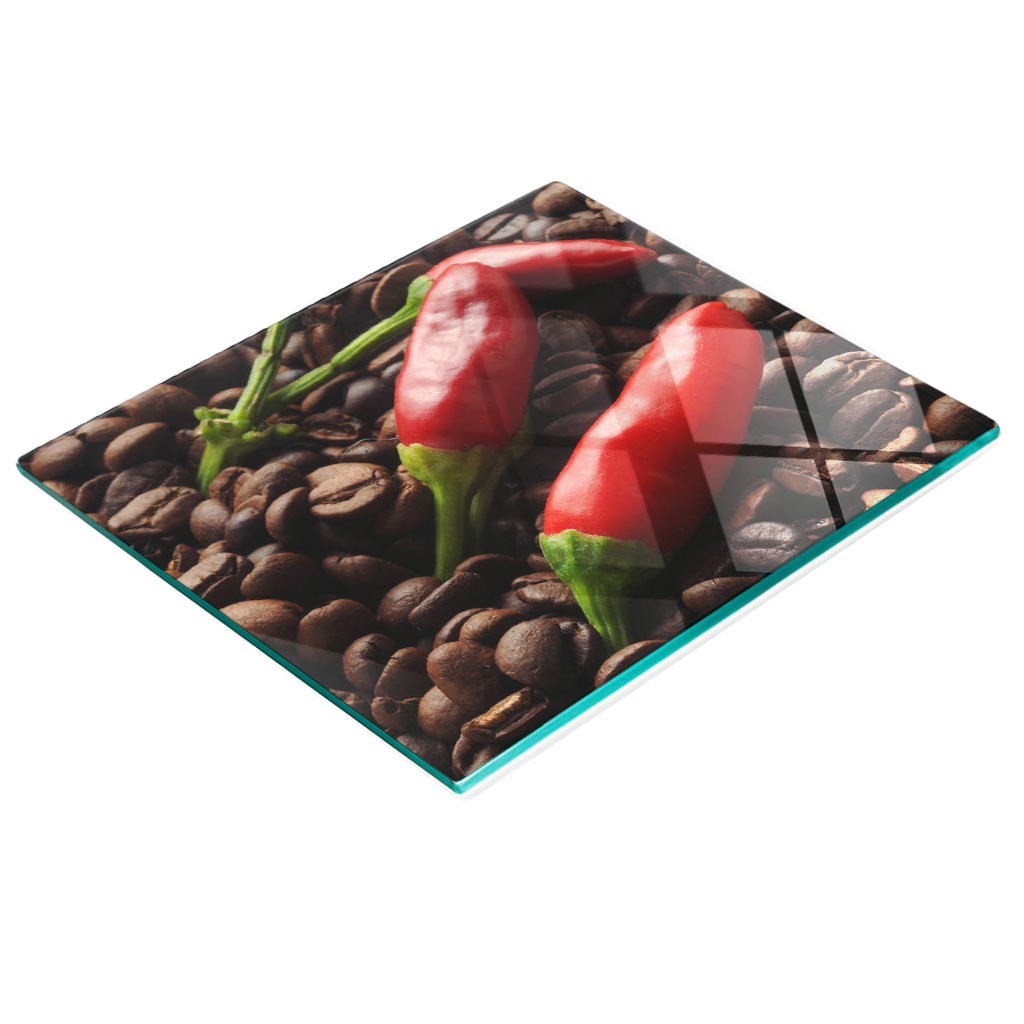 Robuste Und Stilvolle Glasplatte Mit Chili- Und Kaffeemuster, 60 X 52 Cm
