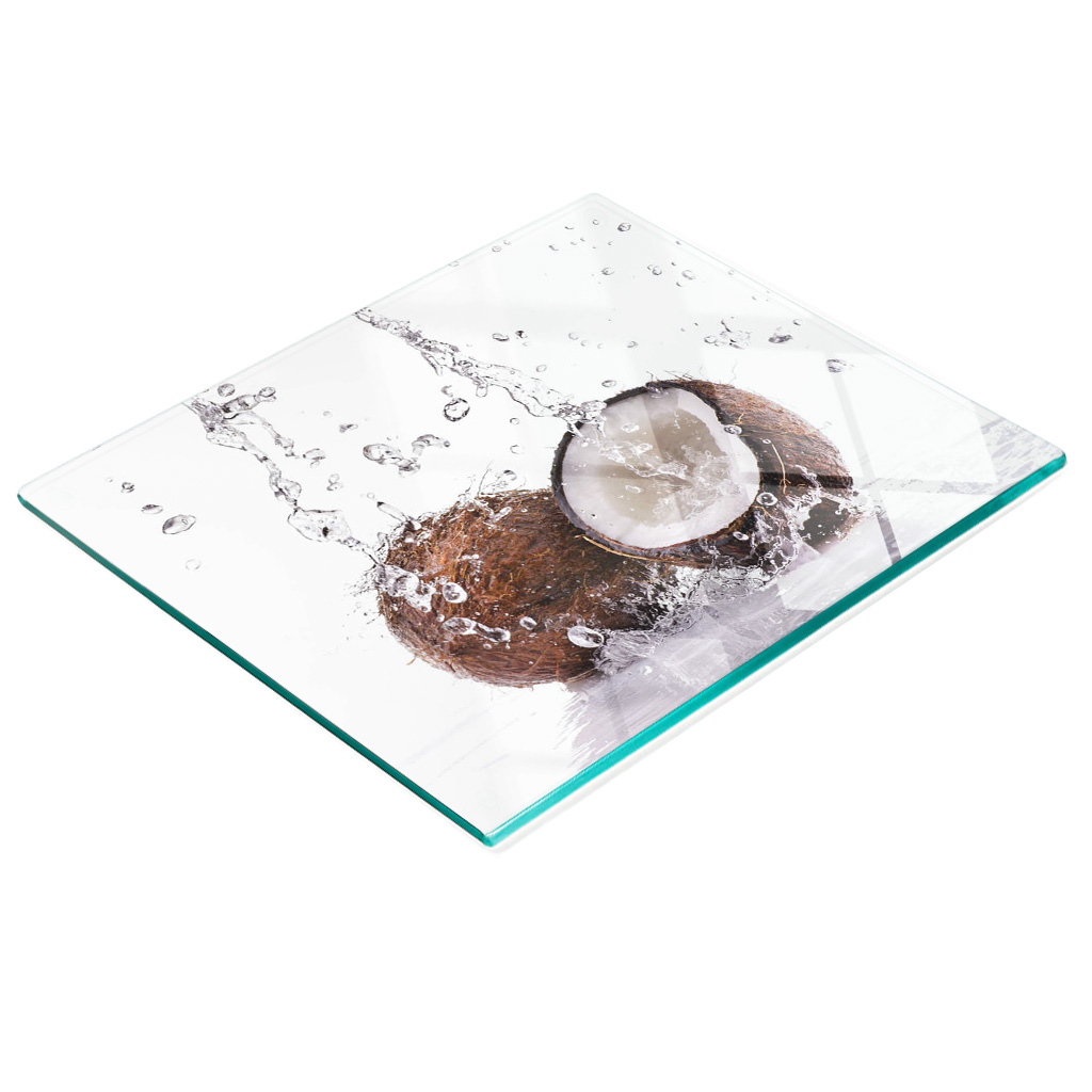 Multifunktionale Dekorative Glasplatte Mit Kokosnuss- Und Wassermotiv, 60 X 52 Cm