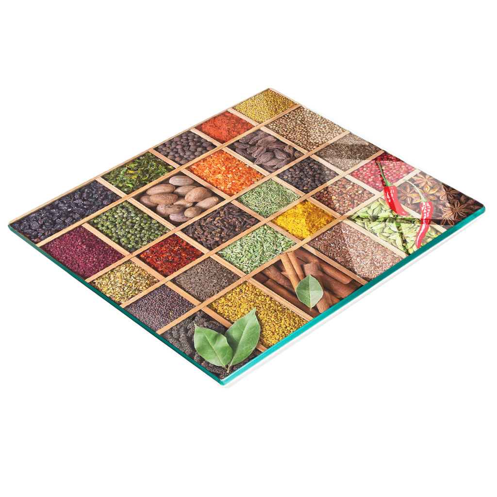 Dekoratives Schneidebrett Aus Gehärtetem Glas Für Gewürze Und Kräuter, 60 X 52 Cm