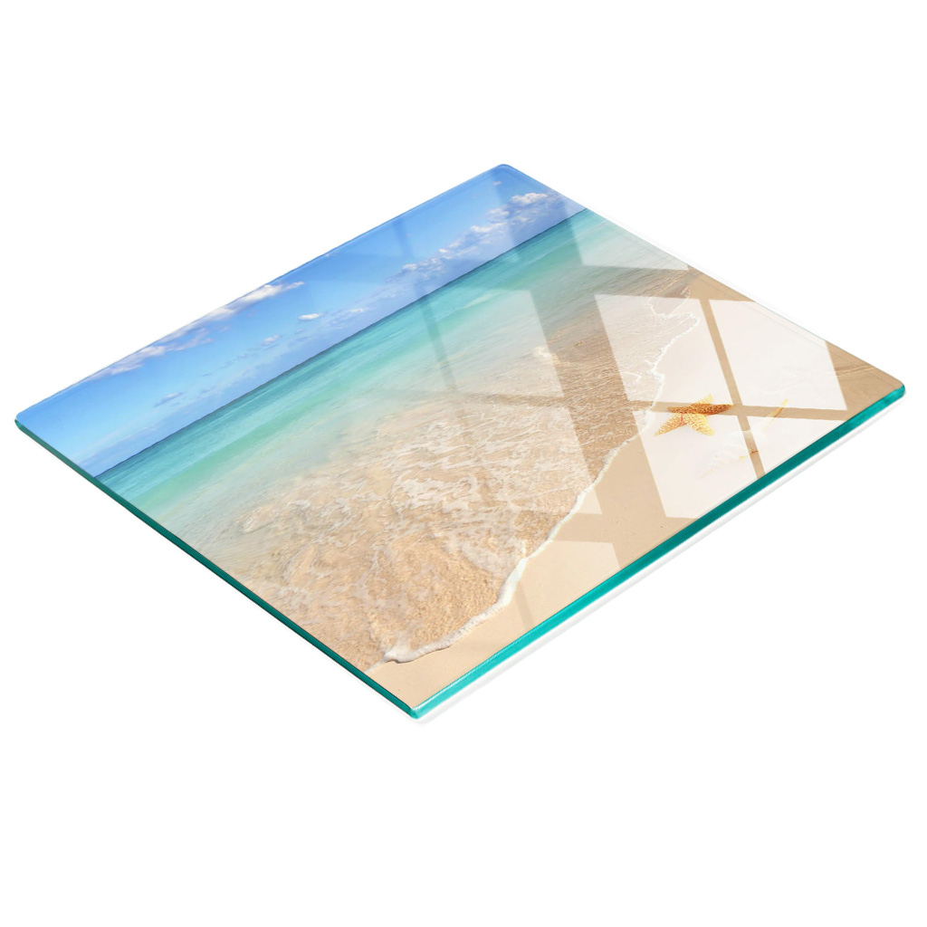 Stilvolle Und Robuste Glasplatte Mit Seesternmotiv Am Strand, 60 X 52 Cm