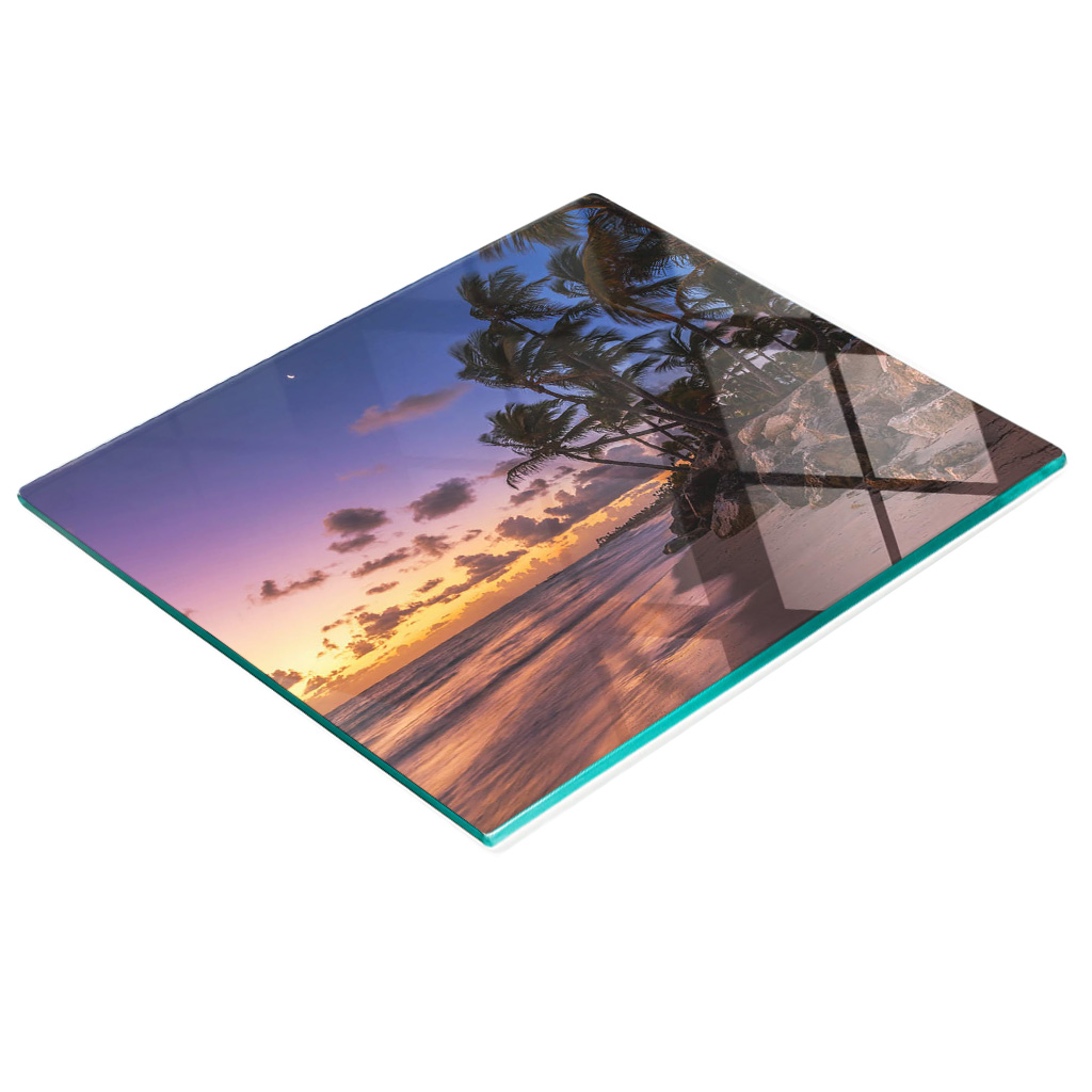 Dekorative, Multifunktionale Glasplatte Aus Gehärtetem Glas, Motiv: Strand Und Sonne, 60 X 52 Cm