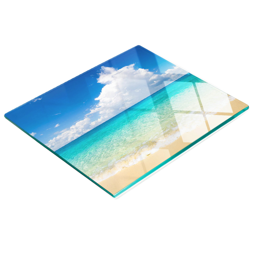 Dekorative, Multifunktionale Glasplatte Aus Gehärtetem Glas, Motiv: Paradiesstrand, 60 X 52 Cm