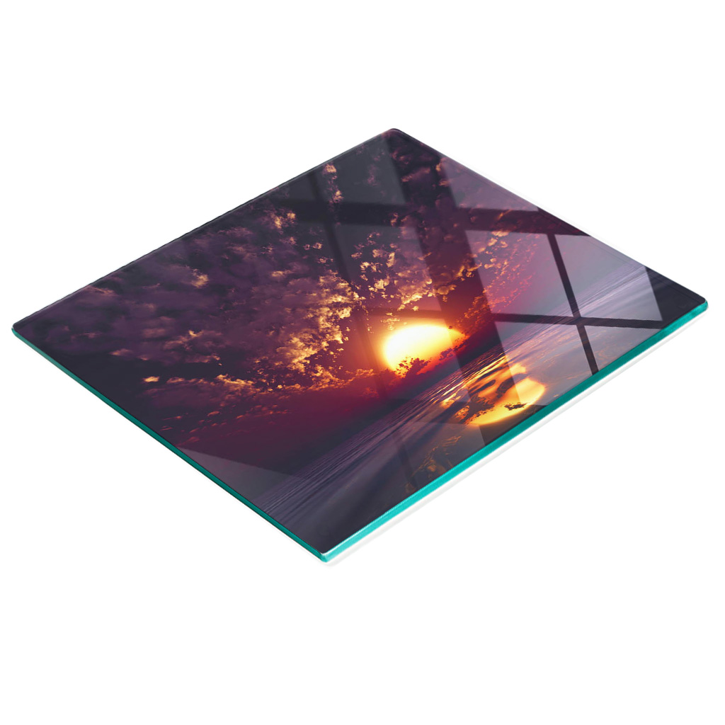 Multifunktionale, Dekorative Glasplatte Für Die Küche, Motiv: Sonnenuntergang, 60 X 52 Cm