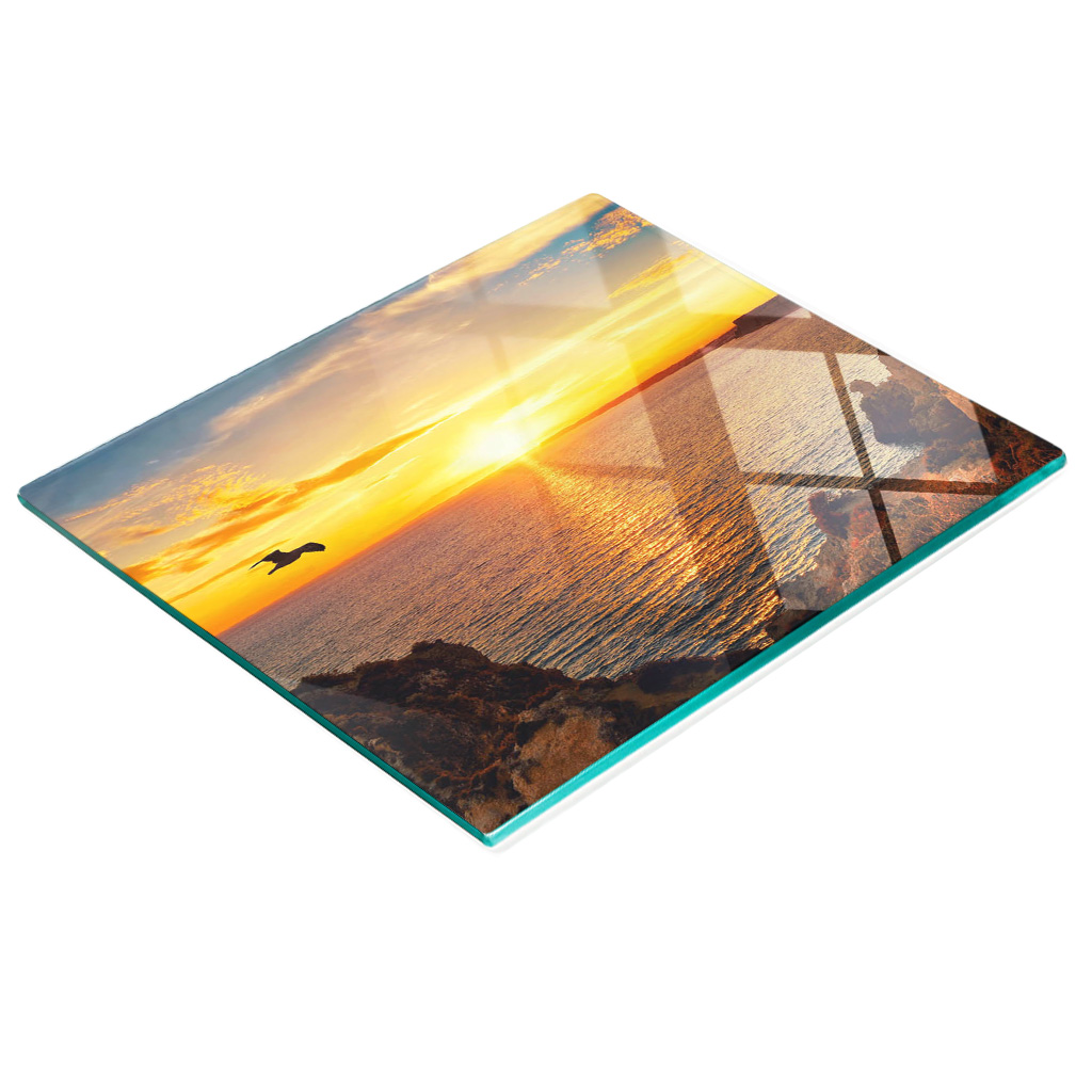 Robuste Und Stilvolle Glasplatte Mit Sonnenuntergangs-meeresmotiv, 60 X 52 Cm