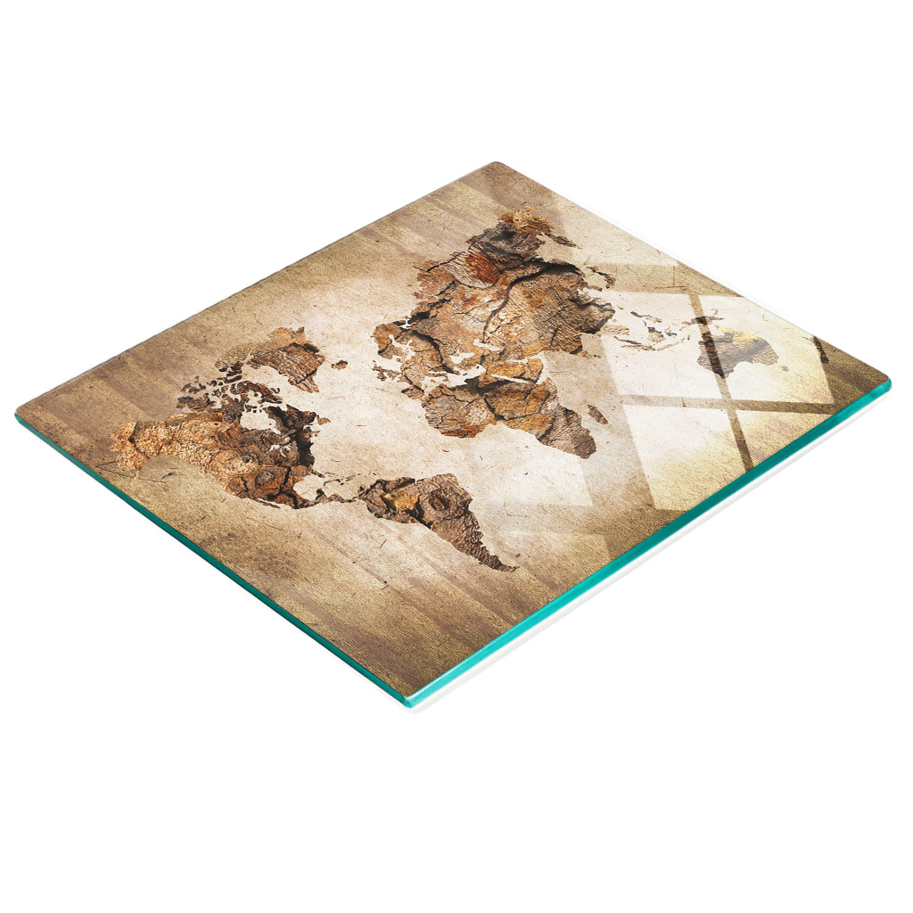 Dekorative Glas-snackplatte Mit Weltkarte Aus Holz, 60 X 52 Cm