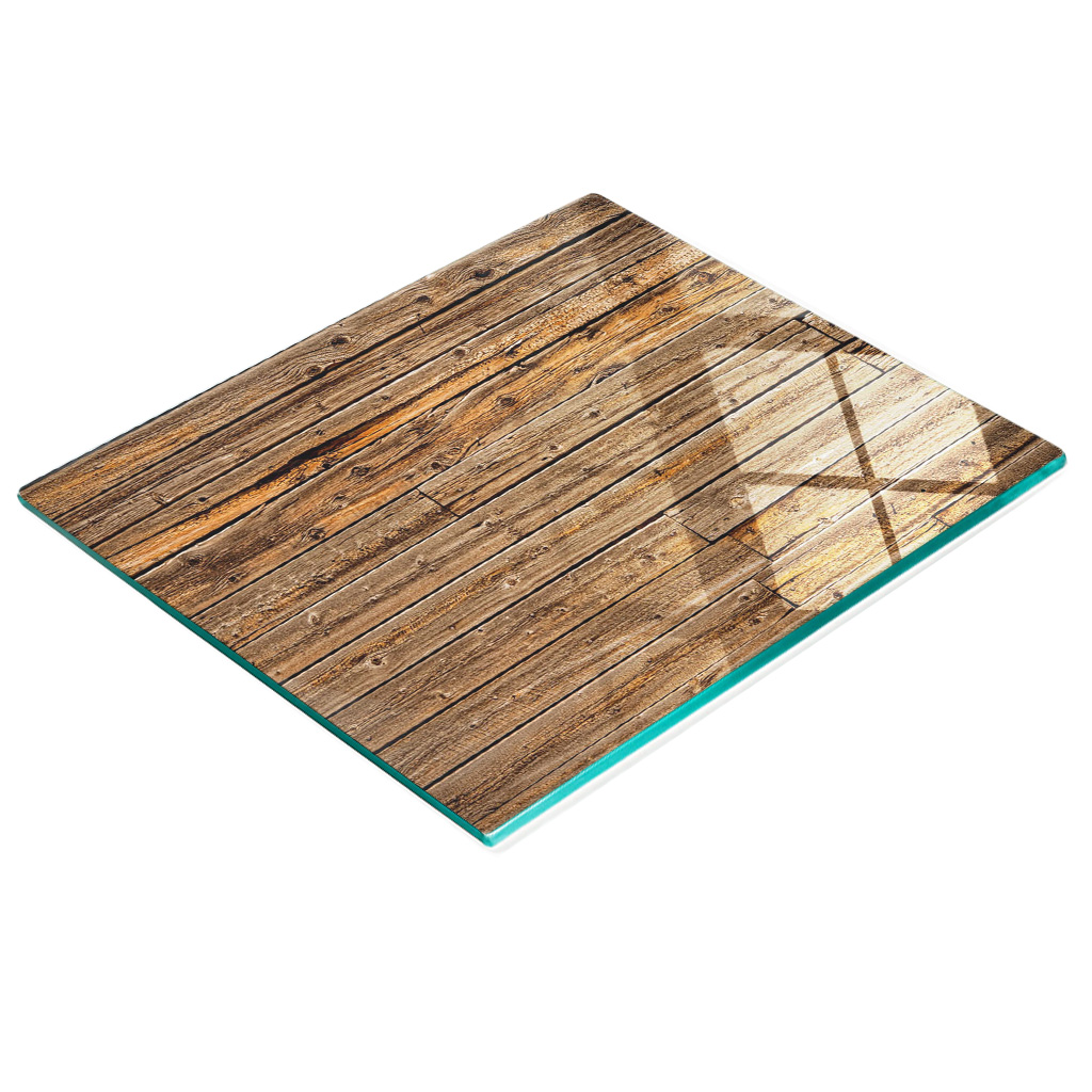 Küchenservierbrett Aus Glas Mit Grafik, Holzverkleidung, 60 X 52 Cm
