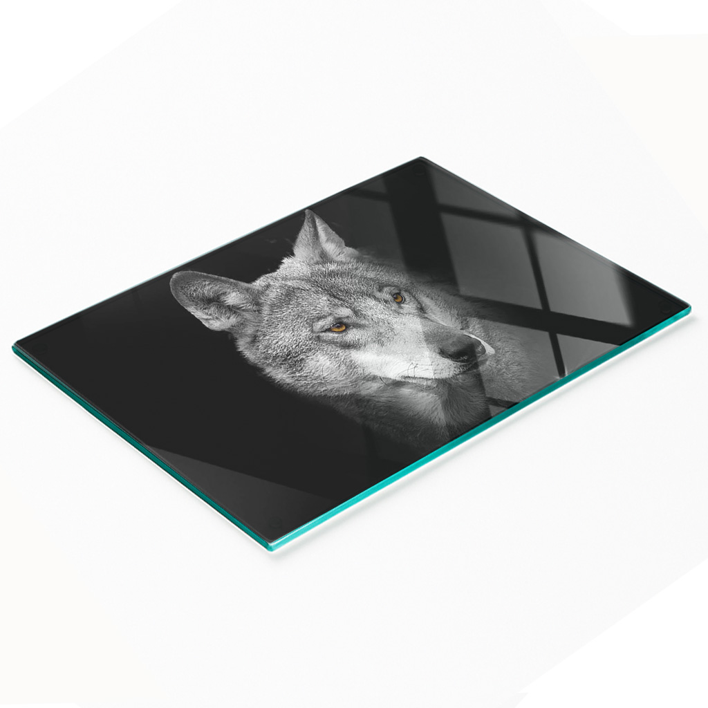 Dekorative Glasplatte Mit Wolfsmotiv Zum Servieren Von Snacks, 80 X 52 Cm