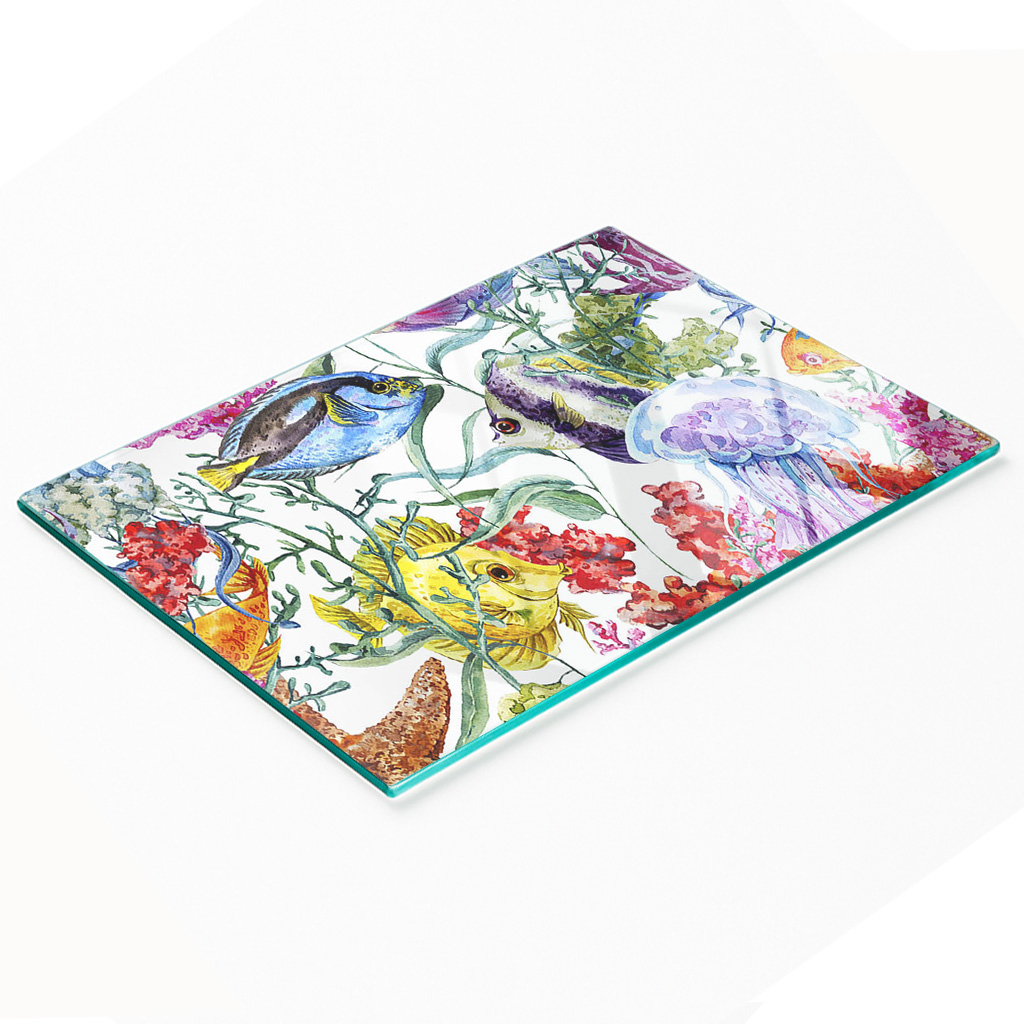 Multifunktionale, Dekorative Glasplatte Für Die Küche, Korallenriff-motiv, 80 X 52 Cm