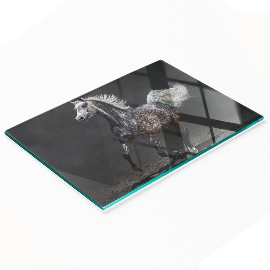 Dekoratives Servierbrett Aus Glas Für Snacks, Motiv: Arabisches Pferd, 80 X 52 Cm