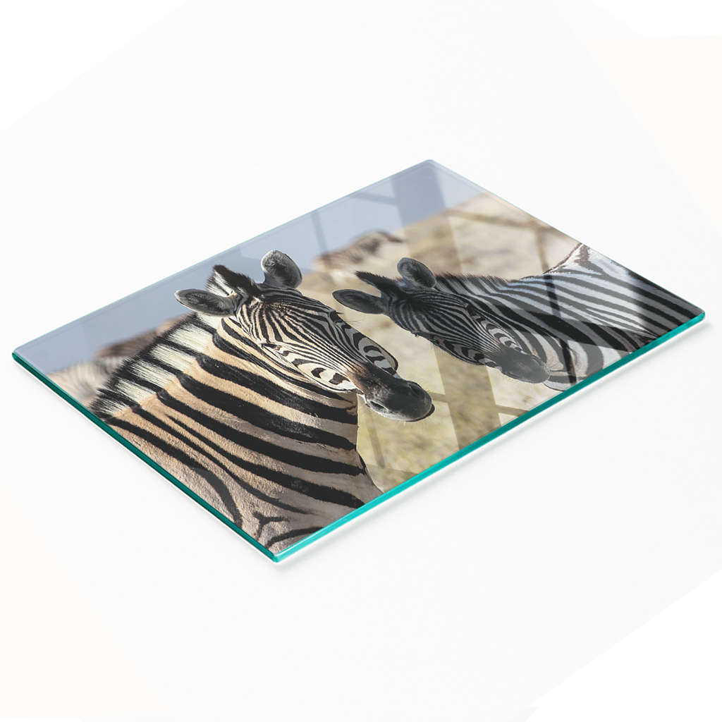 Robuste Und Stilvolle Glas-küchenplatte Mit Zwei Zebra-mustern, 80 X 52 Cm