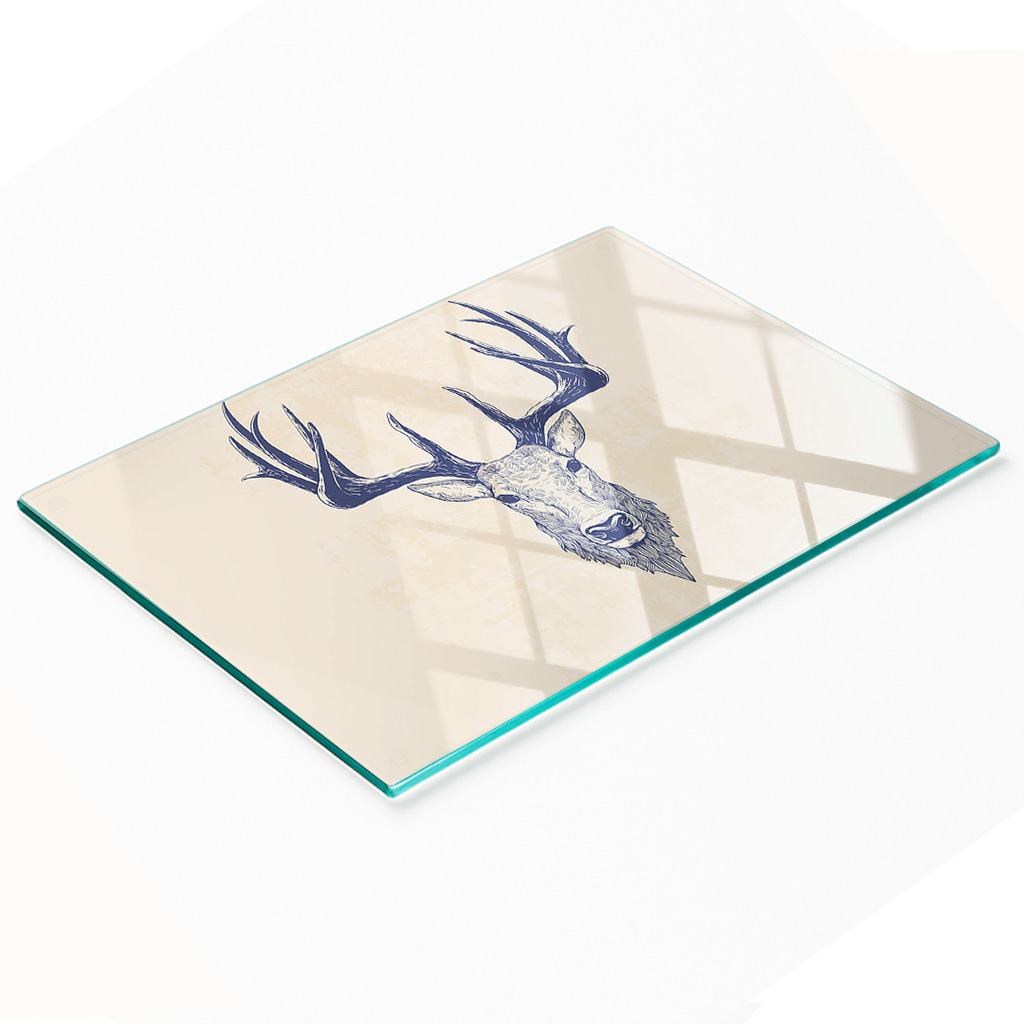 Dekorative, Multifunktionale Glasplatte Aus Gehärtetem Glas Mit Hirschkopfmotiv, 80 X 52 Cm