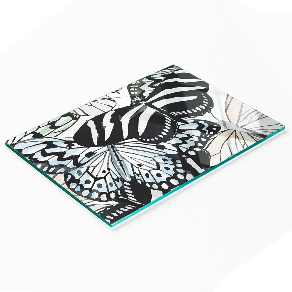 Multifunktionale Dekorative Glasplatte Mit Schmetterlings- Und Blumenmuster, 80 X 52 Cm