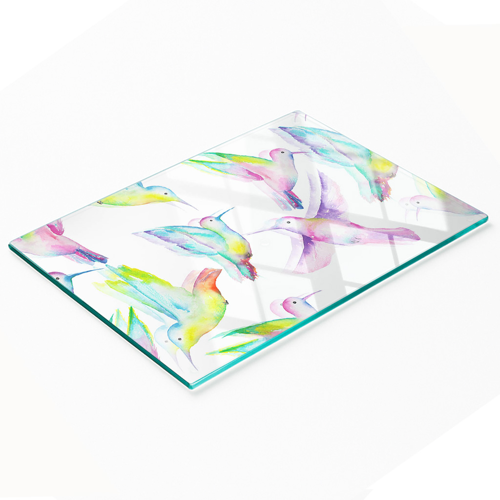 Multifunktionale Küchen-dekorationsplatte Aus Gehärtetem Glas Mit Kolibris, 80 X 52 Cm