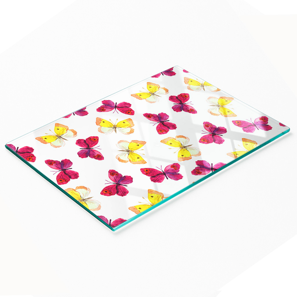 Multifunktionale, Dekorative Küchenplatte Aus Gehärtetem Stahlblech, Schmetterlings- Und Blumenmuster, 80 X 52 Cm