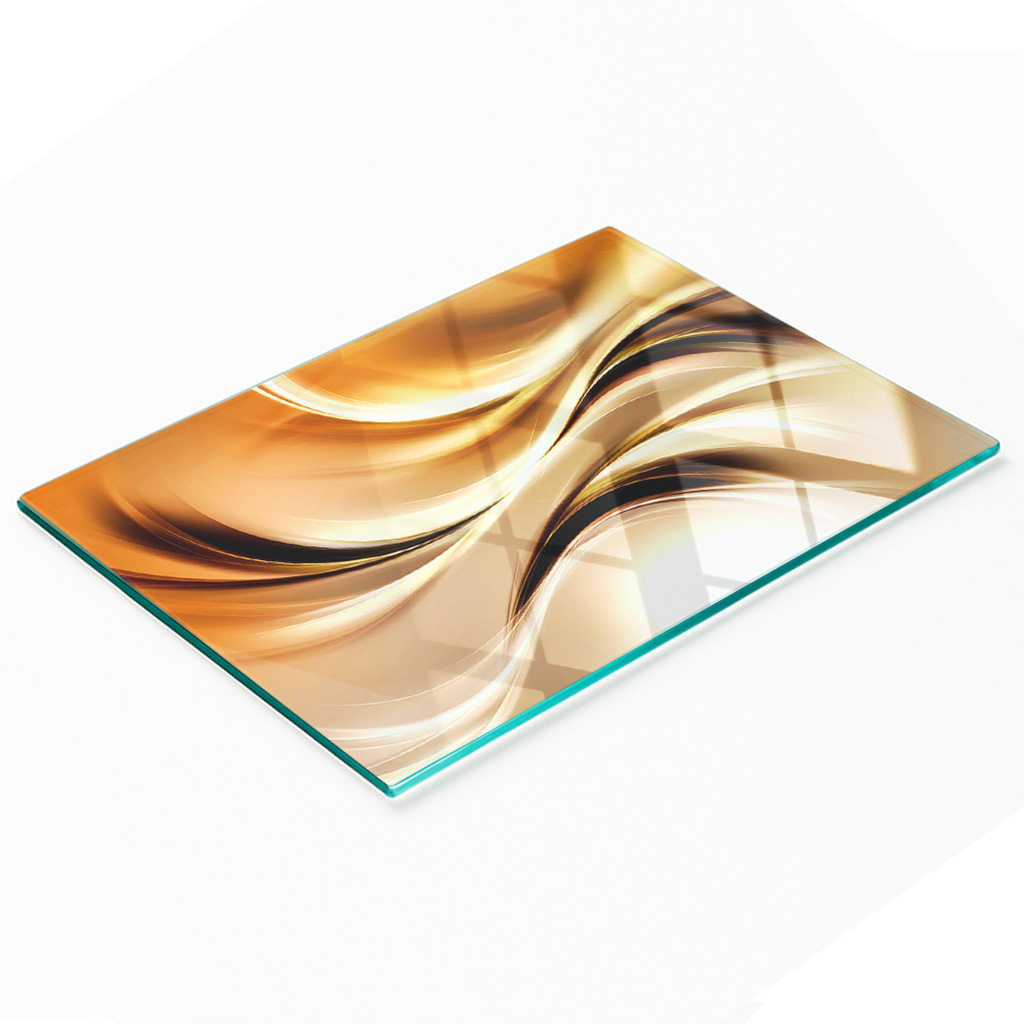 Stilvolle Und Robuste Glasplatte Mit Abstraktem Wellenmuster, 80 X 52 Cm