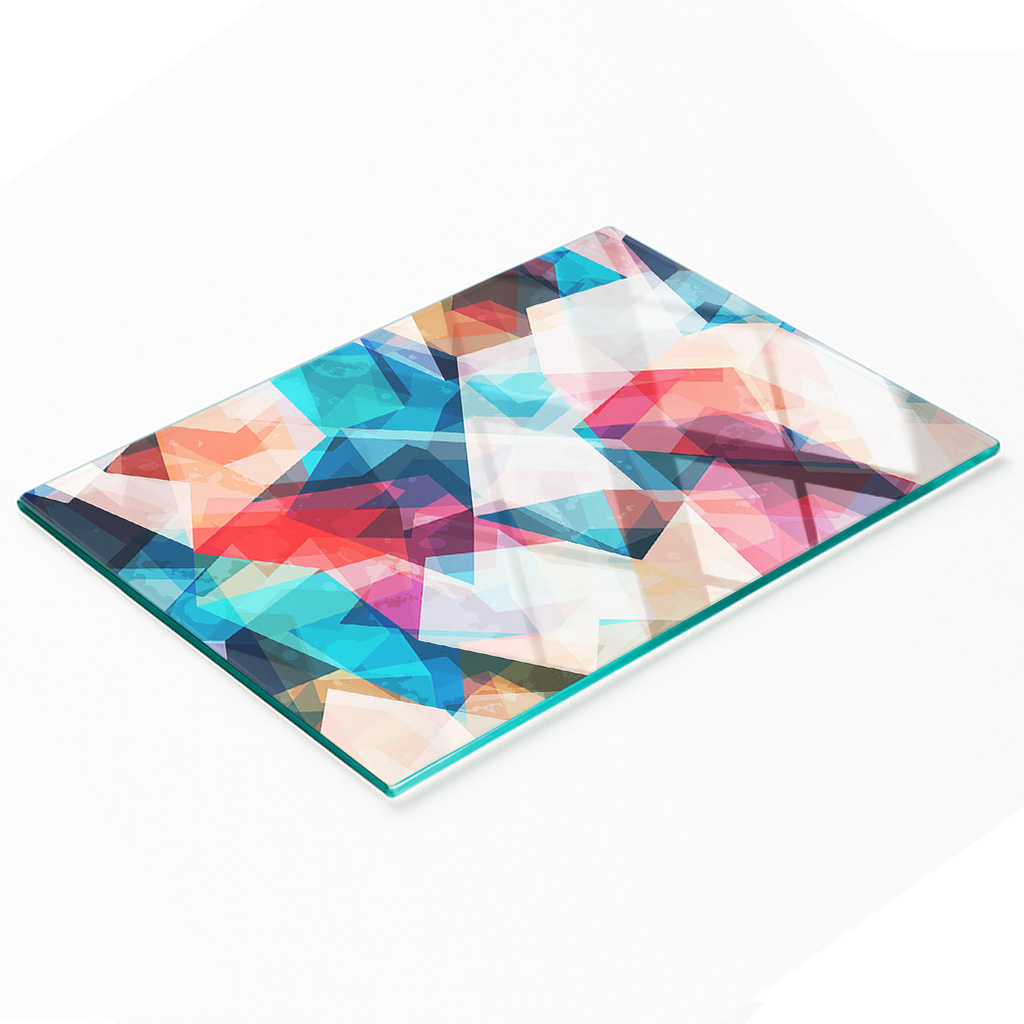 Robuste Und Stilvolle Glasplatte Mit Abstraktem Mosaikmuster, 80 X 52 Cm