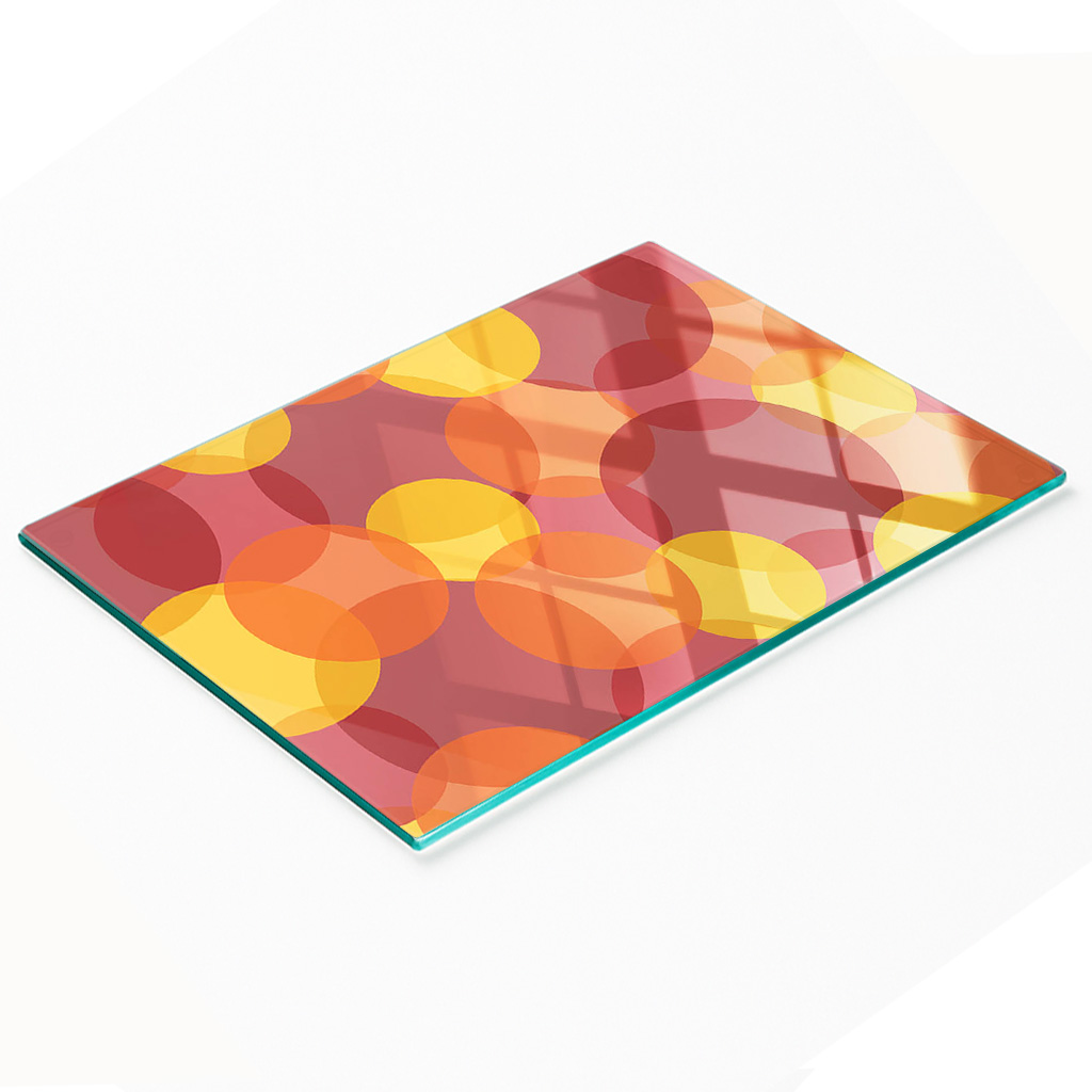 Dekoratives Schneide- Und Servierbrett Aus Glas, Bunte Kreise, 80 X 52 Cm