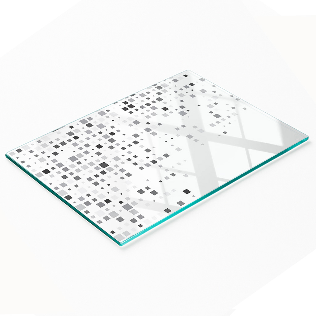 Robuste Und Stilvolle Glasplatte Mit Abstraktem Quadratmuster, 80 X 52 Cm