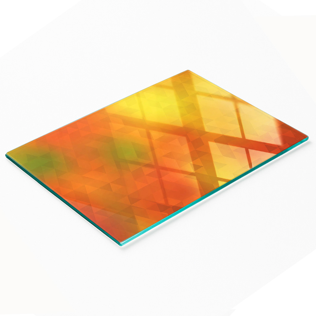 Robuste Und Stilvolle Glasplatte Mit Abstraktem Dreiecksmuster, 80 X 52 Cm
