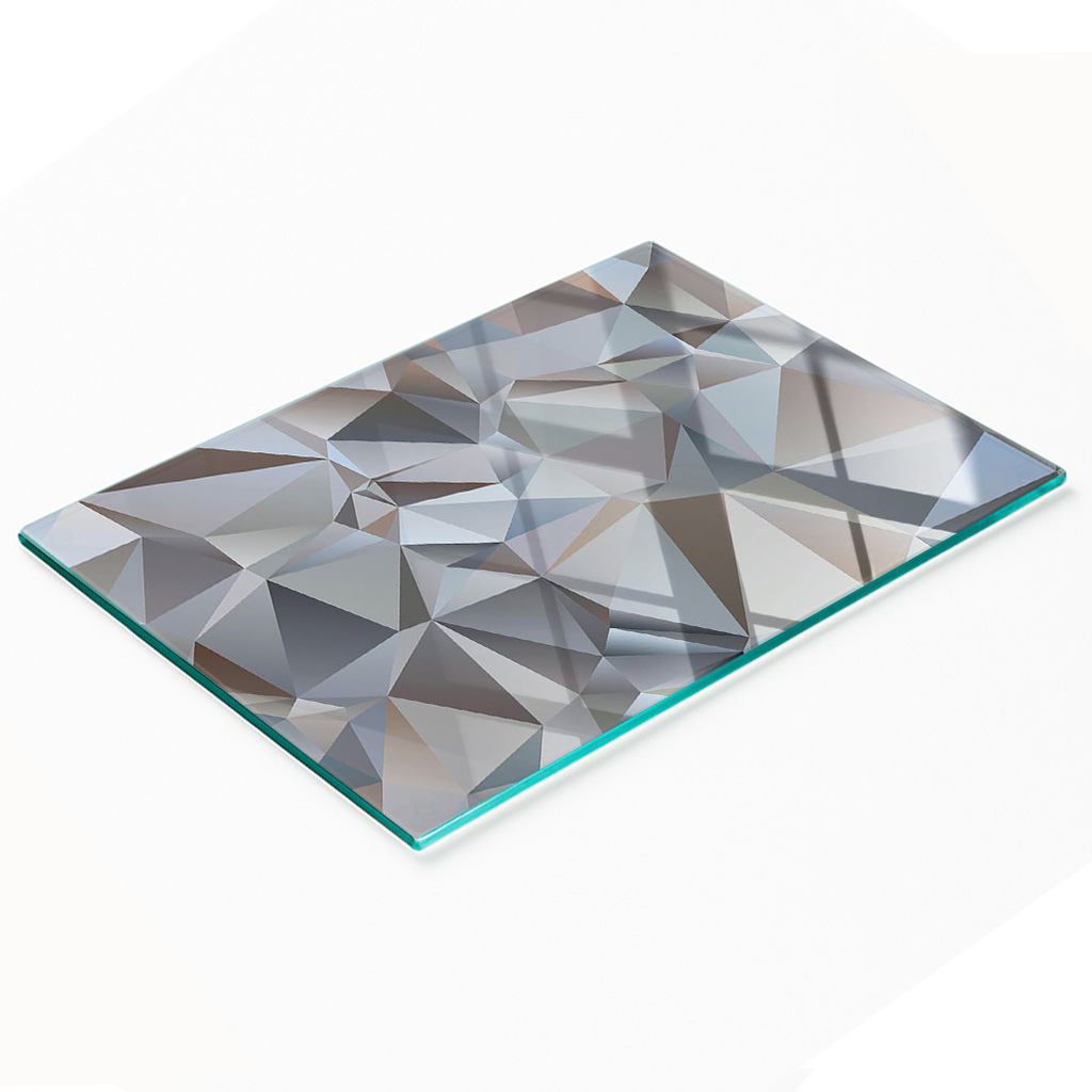 Stilvolle Und Robuste Glasplatte Mit Abstraktem Dreiecksmuster, 80 X 52 Cm