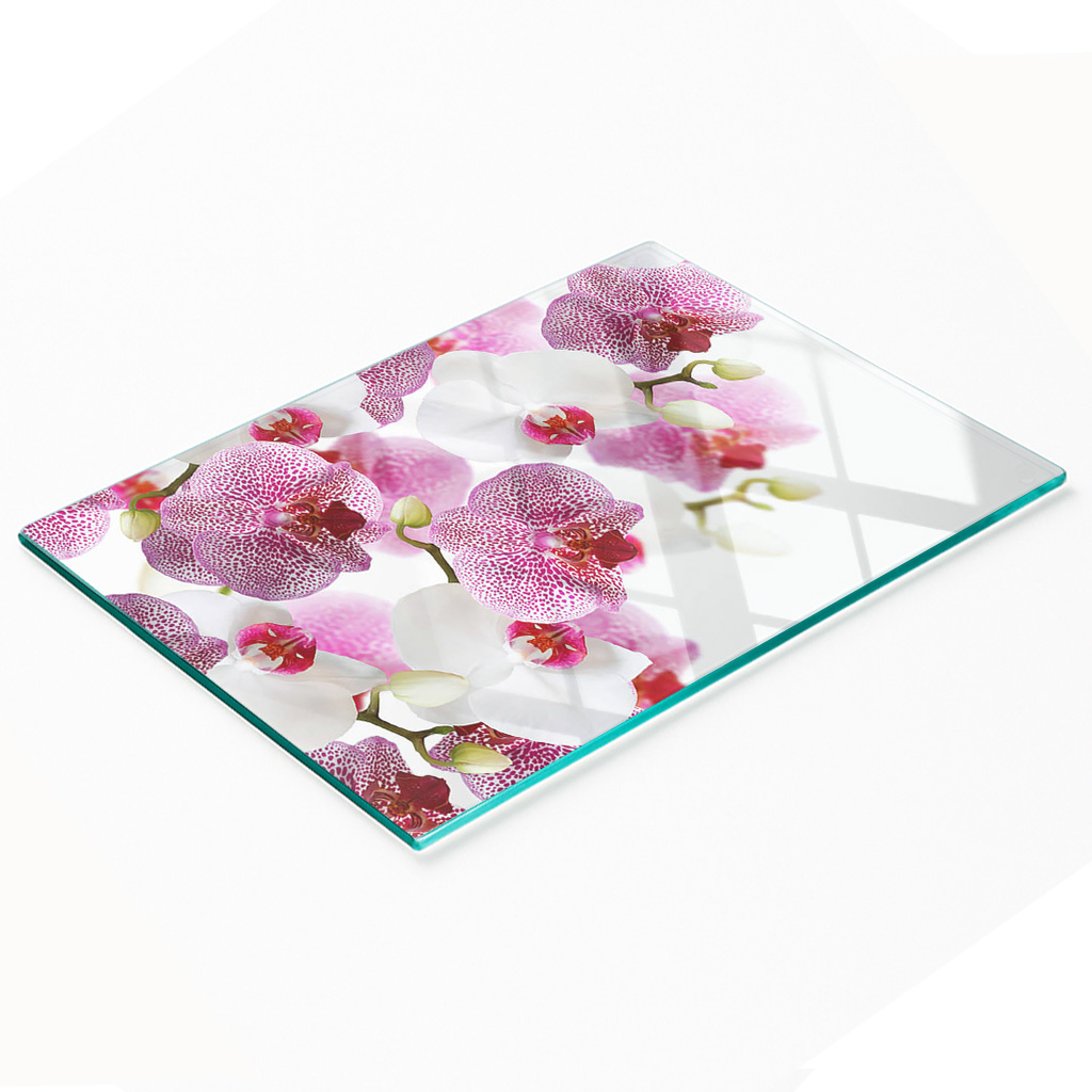 Multifunktionale Dekorative Glasplatte Mit Orchideenmuster, 80 X 52 Cm