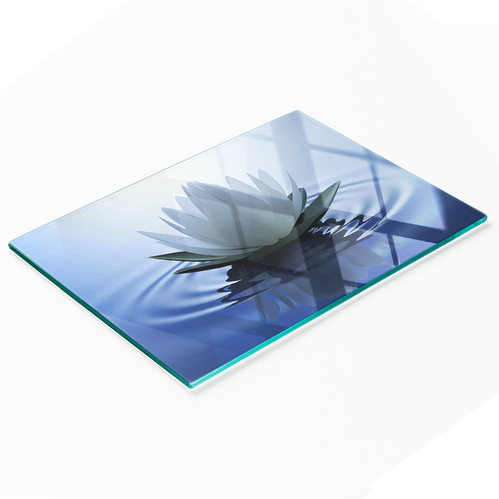 Dekorative, Multifunktionale Glasplatte Aus Gehärtetem Glas, Motiv: Seerose, 80 X 52 Cm