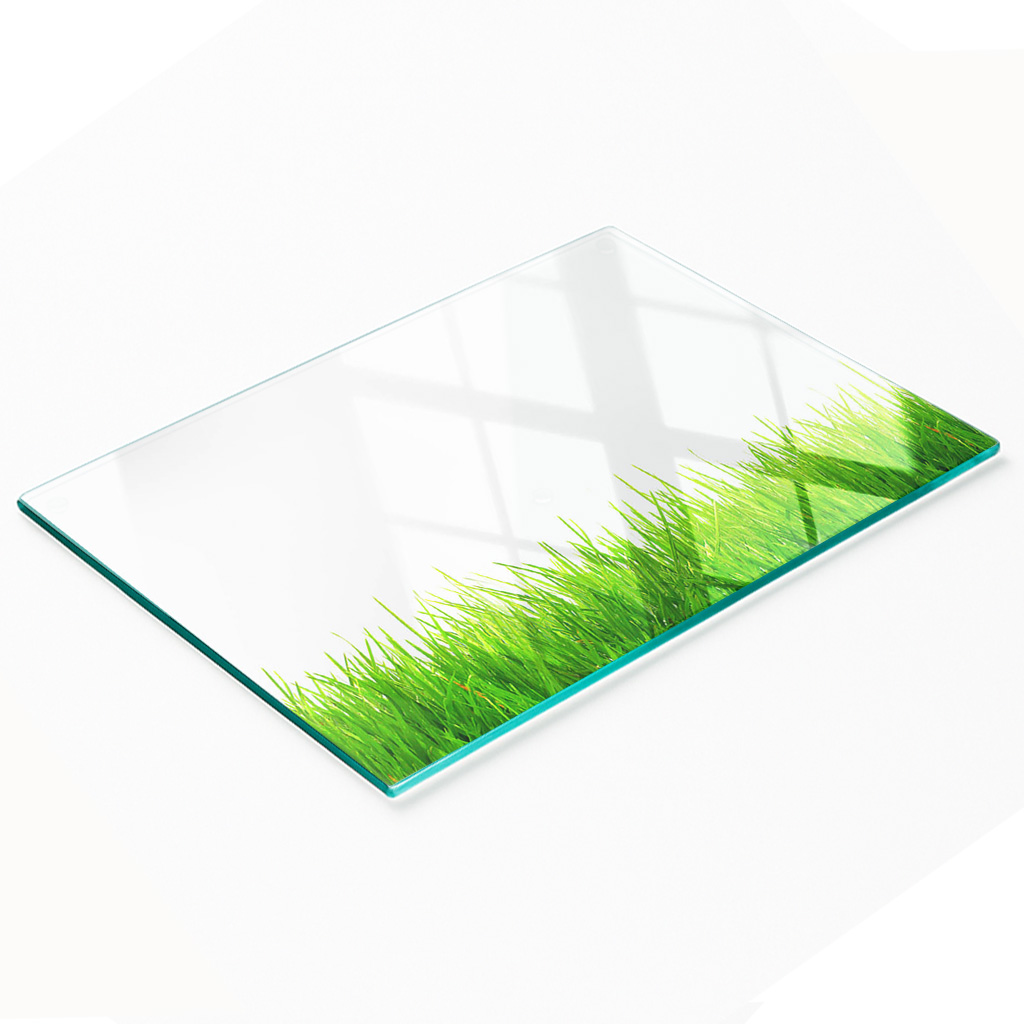Dekorative Glasplatte Mit Grafik Zum Servieren Von Snacks, Grasmotiv, 80 X 52 Cm