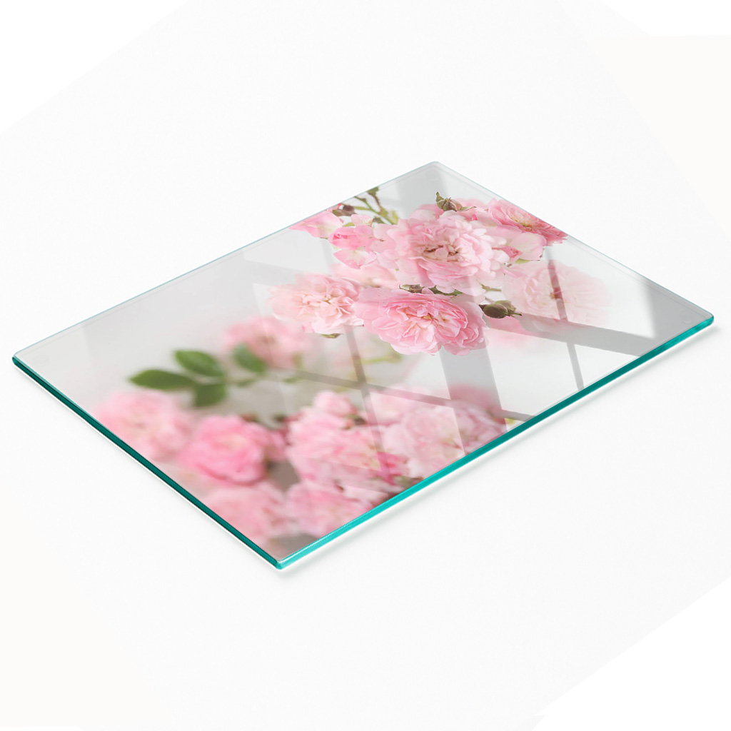 Dekorative, Multifunktionale Glasplatte Aus Gehärtetem Glas, Motiv: Wildrosen, 80 X 52 Cm