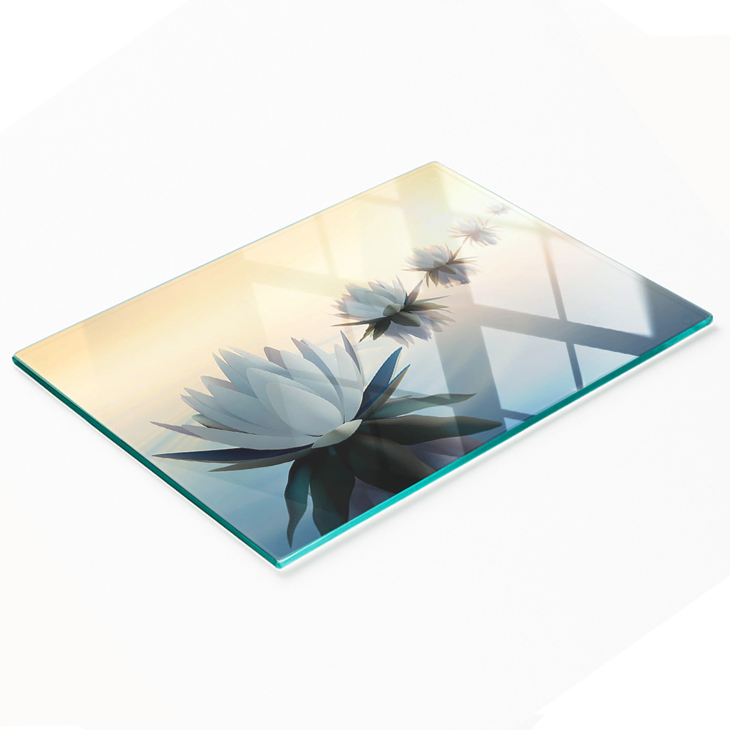 Dekorative, Multifunktionale Glasplatte Aus Gehärtetem Glas Mit Lotusblumenmuster, 80 X 52 Cm