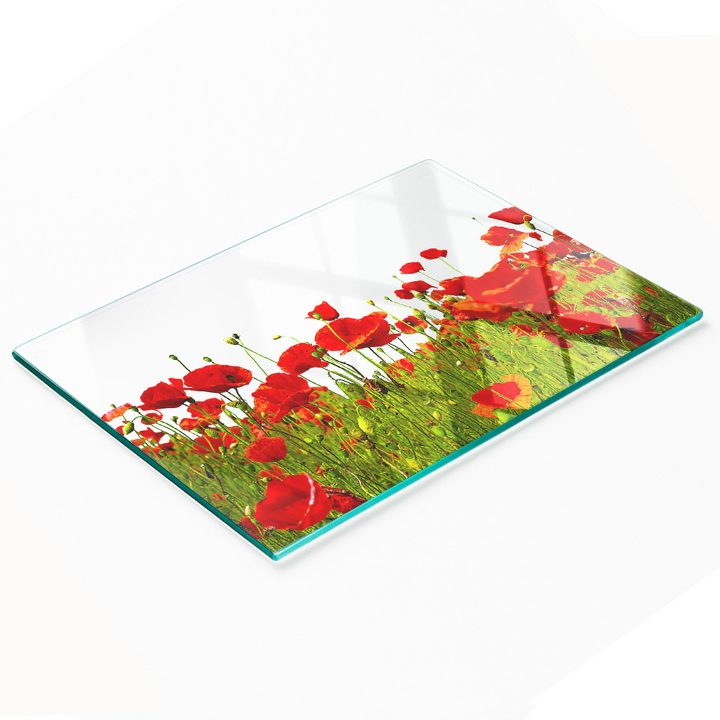 Multifunktionale Küchen-dekorationsplatte Aus Gehärtetem Glas, Mohnblumenmuster, 80 X 52 Cm