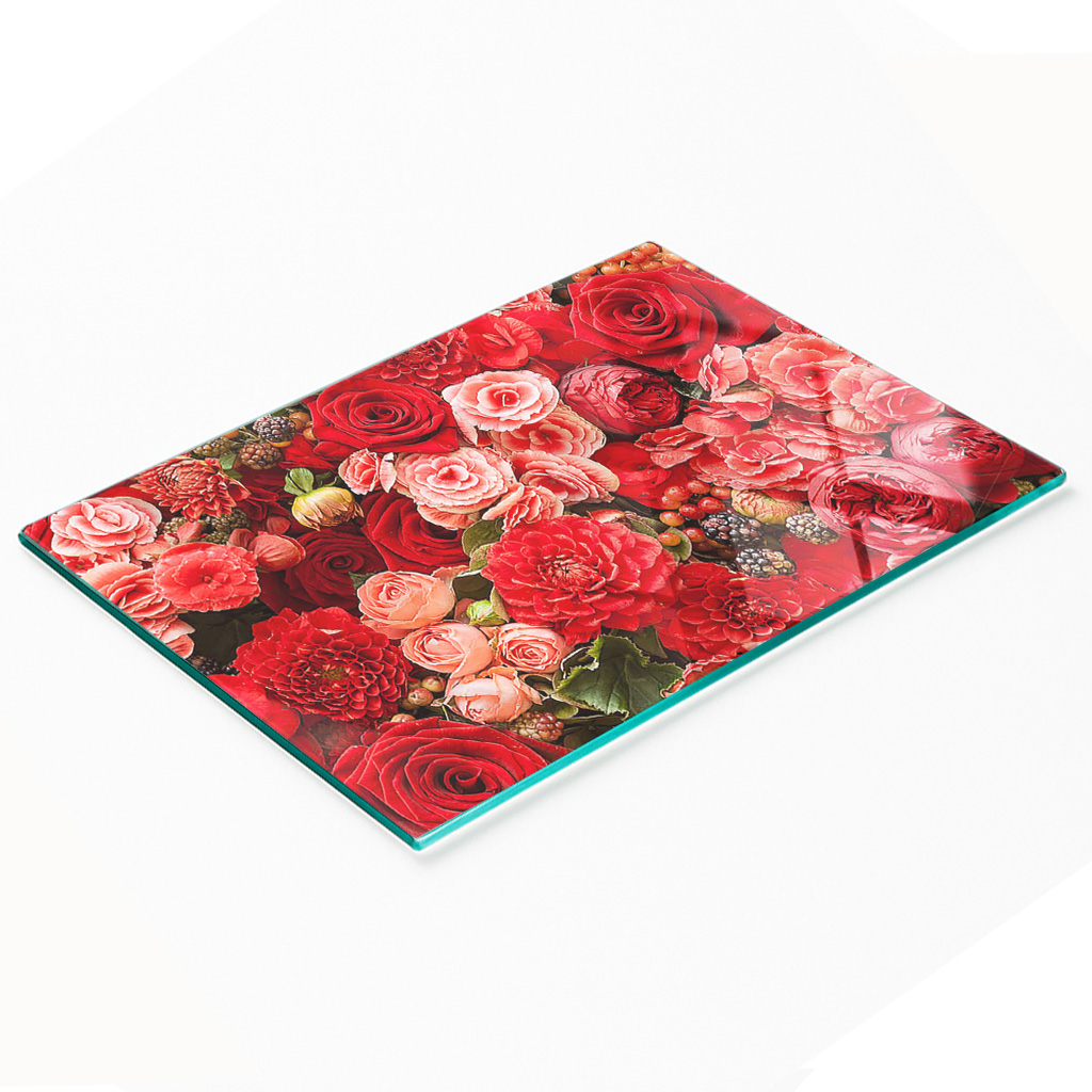 Multifunktionale Küchen-dekorationsglasplatte Mit Roten Blumen, 80 X 52 Cm