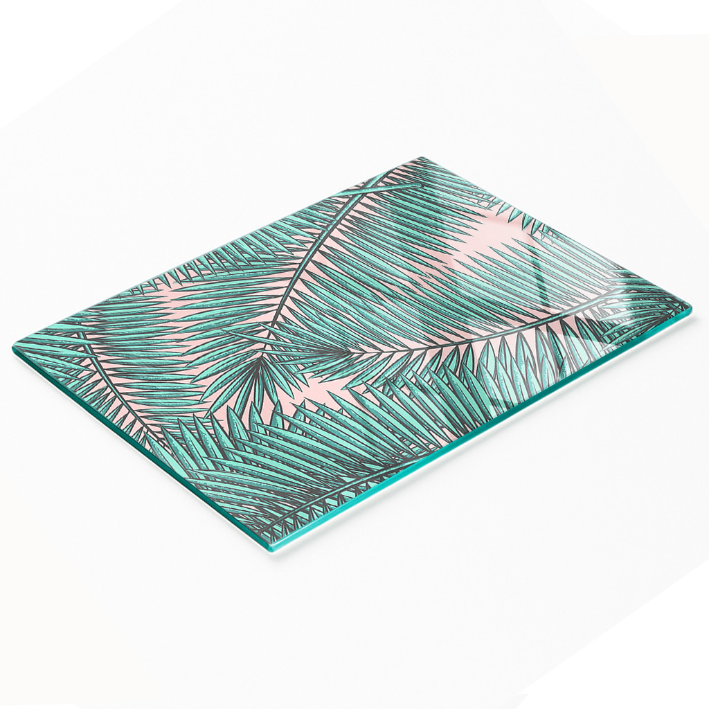 Dekorative, Multifunktionale Glasplatte Aus Gehärtetem Glas Mit Palmenmotiv, 80 X 52 Cm