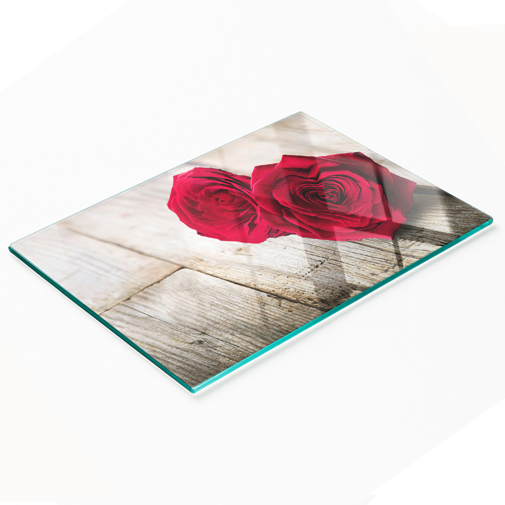 Multifunktionale Küchen-dekorationsplatte Aus Glas Mit Rosenmotiv Auf Holz, 80 X 52 Cm