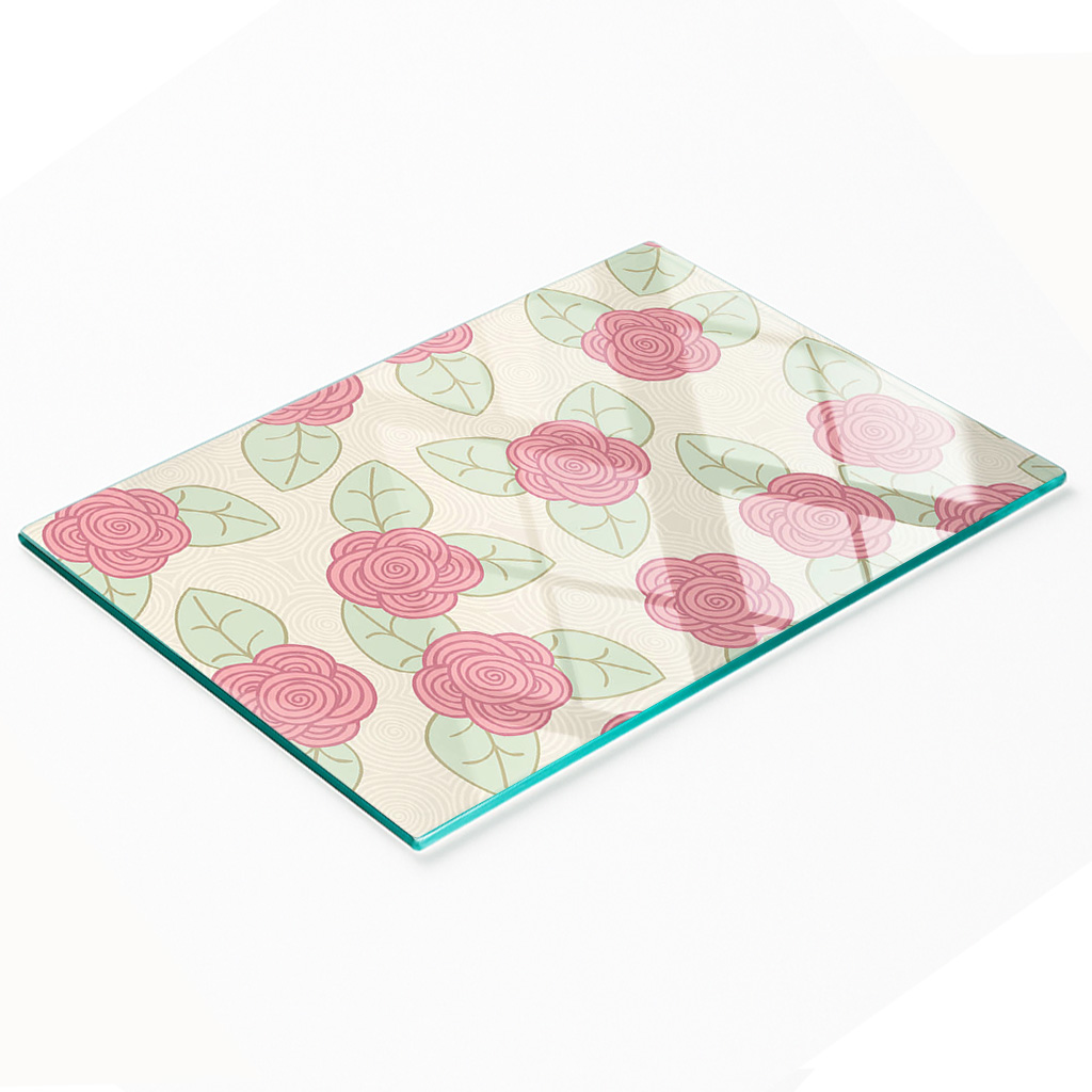 Dekorative Glasplatte Mit Rosenmotiv Zum Servieren Von Snacks, 80 X 52 Cm