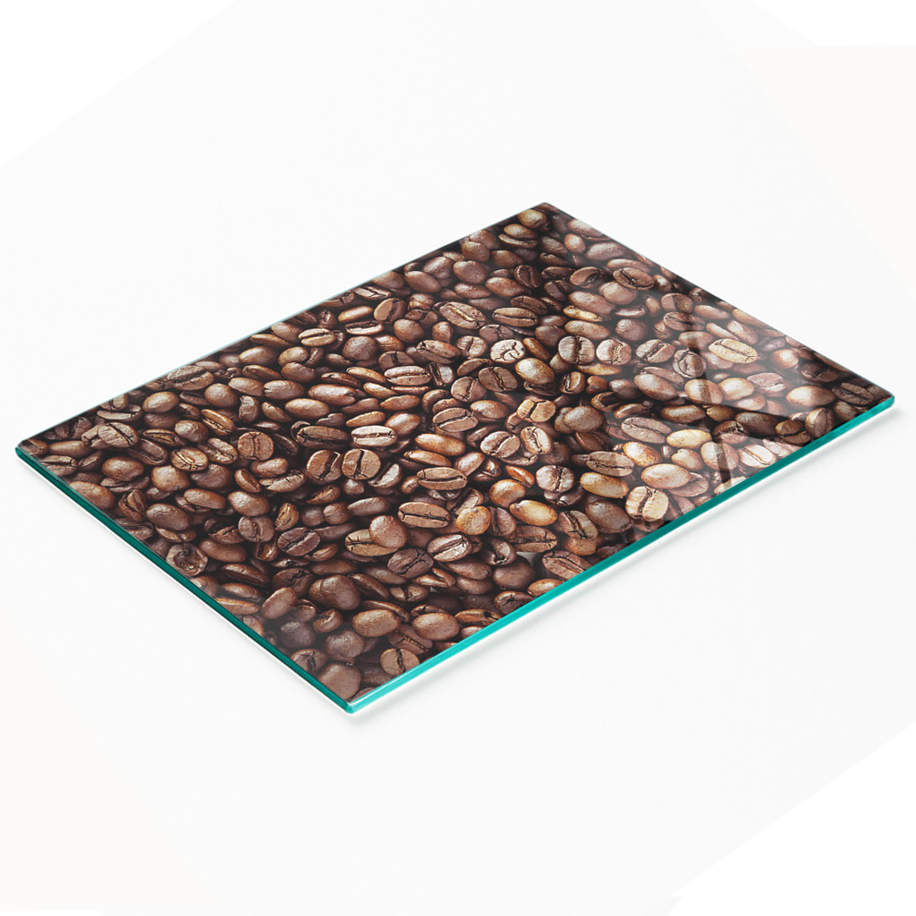 Dekorative, Multifunktionale Glasplatte Aus Gehärtetem Glas Mit Kaffeebohnenmotiv, 80 X 52 Cm