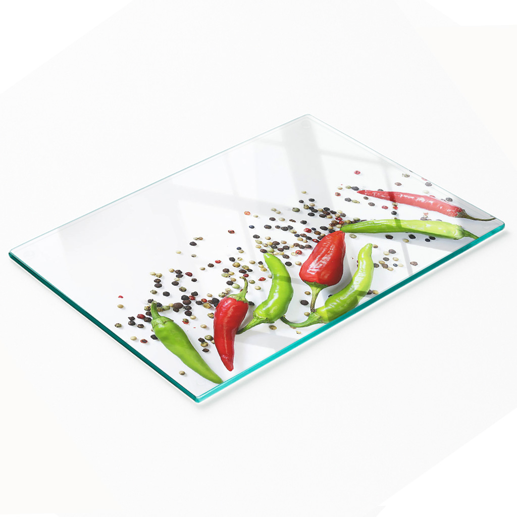 Multifunktionale, Dekorative Küchenglasplatte Mit Chili-motiv, 80 X 52 Cm