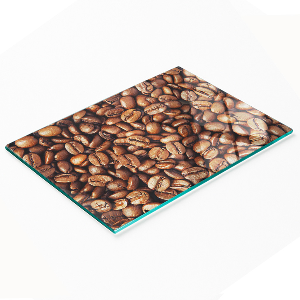 Küchenbrett Aus Gehärtetem Glas Mit Dekorativem Kaffeebohnenmotiv, 80 X 52 Cm