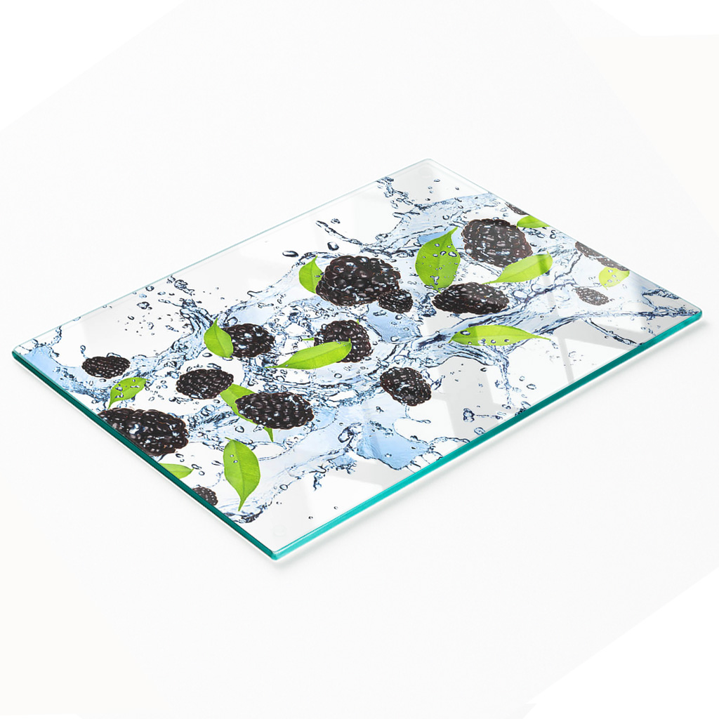 Dekorative, Multifunktionale Glasplatte Aus Gehärtetem Glas, Motiv: Brombeere, Wasserfarbe, 80 X 52 Cm