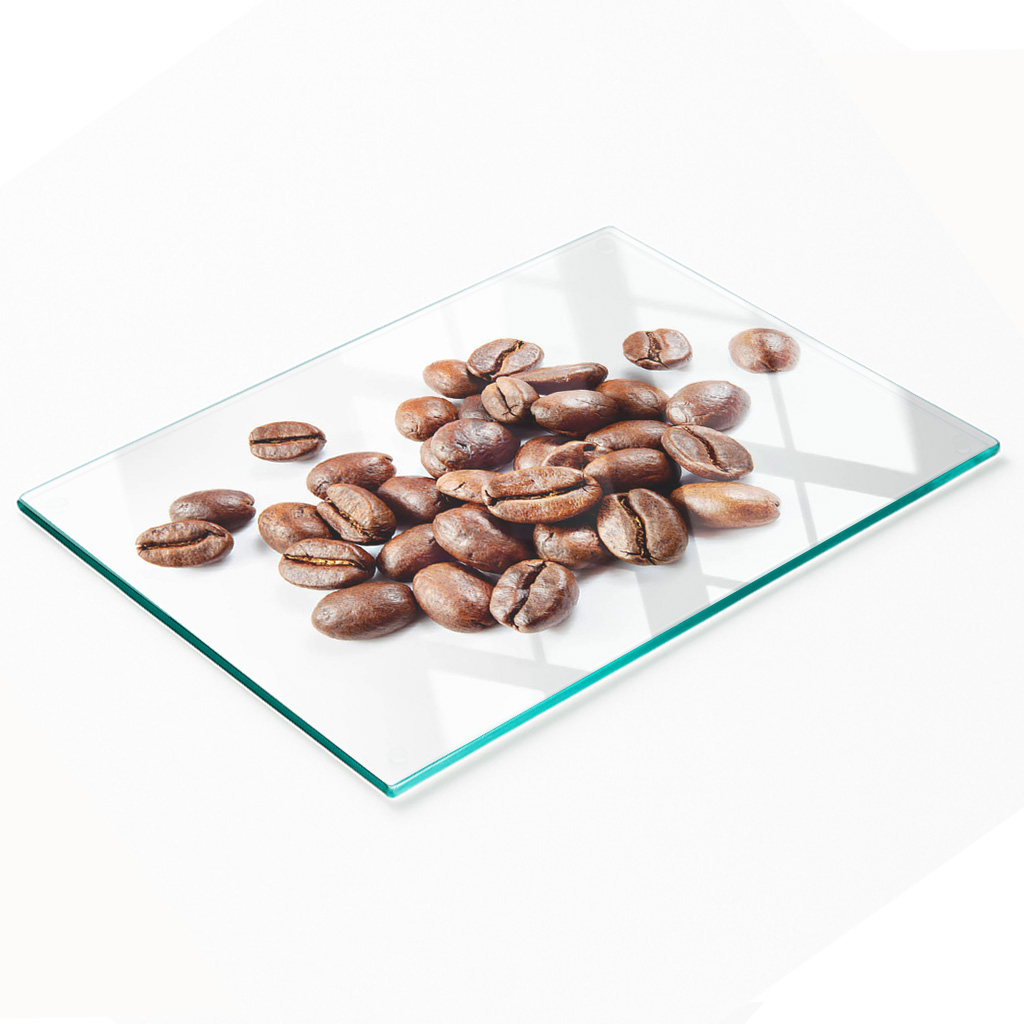 Dekoratives Servierbrett Aus Glas Mit Kaffeebohnenmotiv, 80 X 52 Cm