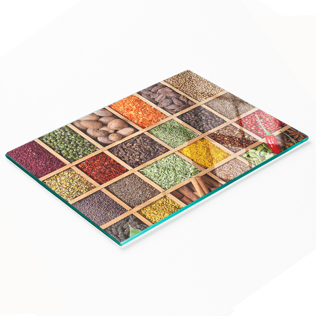Dekoratives Schneidebrett Aus Gehärtetem Glas Für Gewürze Und Kräuter, 80 X 52 Cm