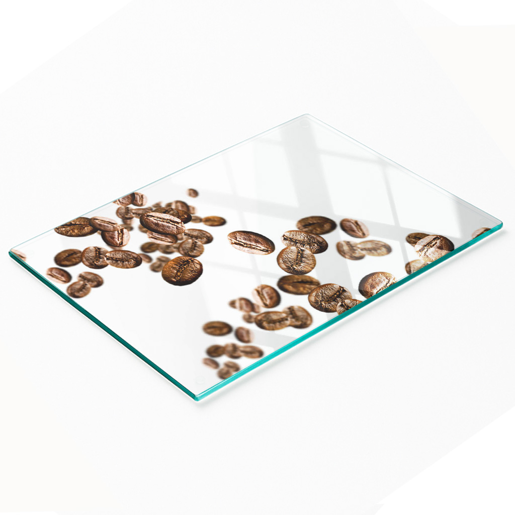 Dekoratives Küchenschneidebrett Aus Glas Mit Kaffeebohnenmotiv, 80 X 52 Cm