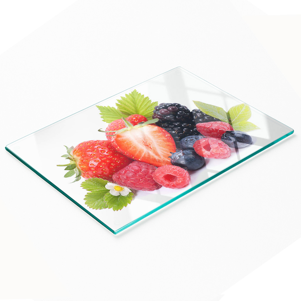 Dekorative, Multifunktionale Glasplatte Aus Gehärtetem Glas, Motiv: Waldfrüchte, 80 X 52 Cm